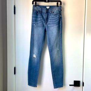 New J.Crew Women’s High Waist Skinny Jeans Medium-blue Denim rip style 28/29 NWT